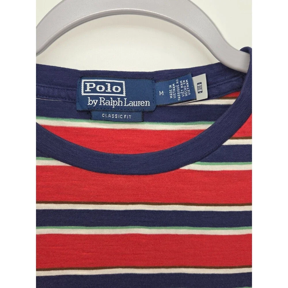 Polo Ralph Lauren Mens Striped Cotton Gauze Jersey T-Shirt Red Navy Medium